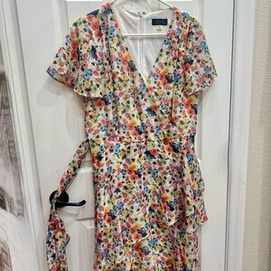 Tahari Floral Midi Dress with Belt